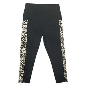 ZYIA Active Leggings Womens S Black Leopard Side Pocket Cropped High Rise